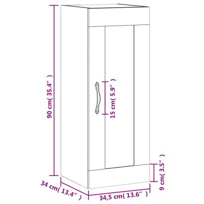 vidaXL Dulap de perete, alb extralucios, 34,5x34x90 cm, lemn prelucrat