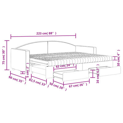 vidaXL Pat de zi cu extensie și sertare, crem, 80x200 cm, textil