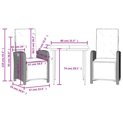 vidaXL Set bistro cu perne, 3 piese, bej, poliratan