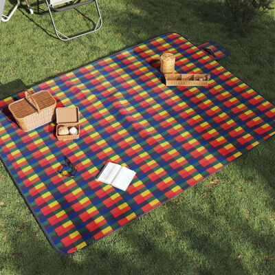 vidaXL Pătură picnic pliabilă, carouri multicolor, 200x150 cm catifea