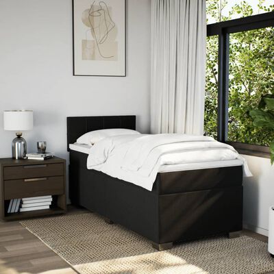 vidaXL Pat box spring cu saltea, negru, 90x190 cm, textil