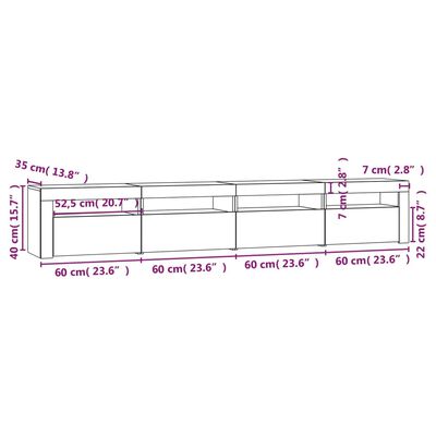 vidaXL Comodă TV cu lumini LED, stejar fumuriu, 240x35x40cm