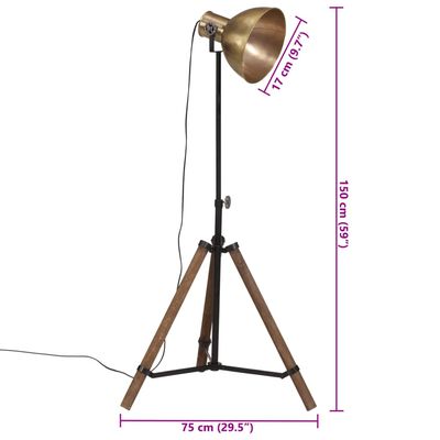 vidaXL Lampă de podea 25 W, alamă antichizată, 75x75x90-150 cm, E27