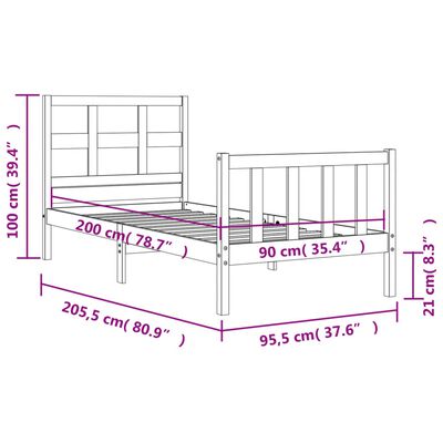 vidaXL Cadru de pat cu tăblie, alb, 90x200 cm, lemn masiv