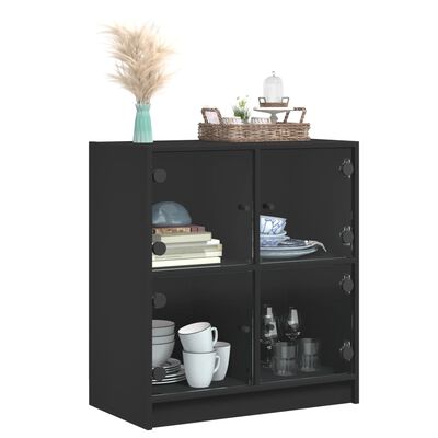 vidaXL Dulap lateral cu uși din sticlă, negru, 68x37x75,5 cm