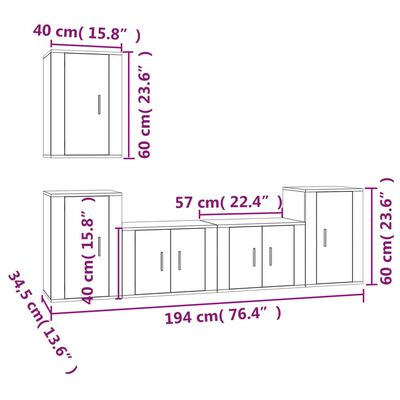 vidaXL Set dulap TV, 5 piese, alb, lemn prelucrat