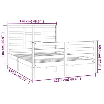 vidaXL Cadru de pat mic dublu, alb, 120x190 cm, lemn masiv