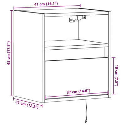 vidaXL Comodă TV de perete cu lumini LED, stejar maro, 41x31x45 cm