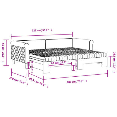 vidaXL Pat de zi cu extensie și saltele, gri închis 90x200 cm catifea