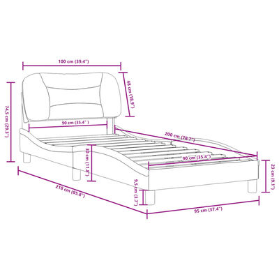 vidaXL Cadru de pat cu tăblie, alb și negru, 90x200 cm piele ecologică