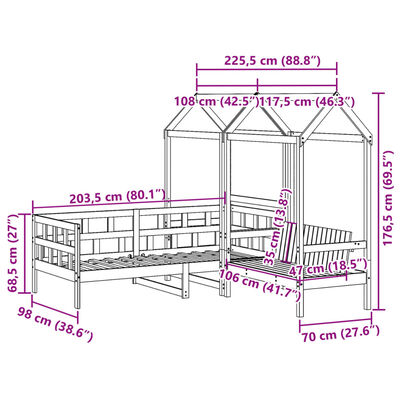 vidaXL Set pat de zi cu acoperiș, 90x200 cm, lemn masiv de pin