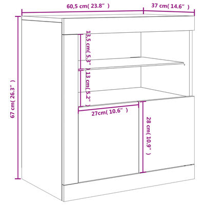 vidaXL Servantă cu lumini LED, gri beton, 60,5x37x67 cm