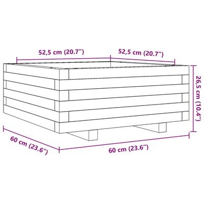 vidaXL Jardinieră grădină, maro ceruit, 60x60x26,5 cm, lemn masiv pin