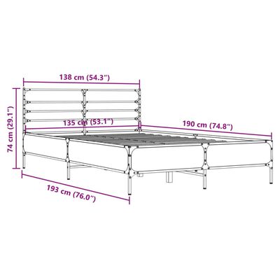 vidaXL Cadru de pat, stejar sonoma, 135x190cm, lemn prelucrat și metal