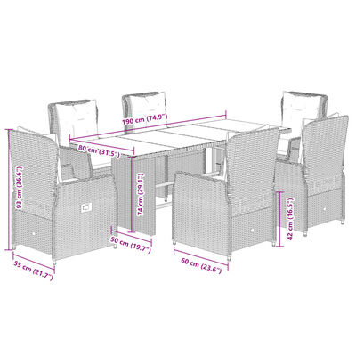 vidaXL Set mobilier de grădină cu perne, 7 piese, negru, poliratan