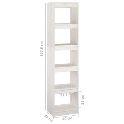 vidaXL Bibliotecă/Separator cameră, alb, 40x30x167,5 cm lemn masiv pin