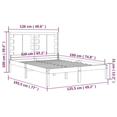 vidaXL Cadru de pat mic dublu, negru, 120x190 cm, lemn masiv