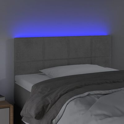 vidaXL Tăblie de pat cu LED, gri deschis, 90x5x78/88 cm, catifea