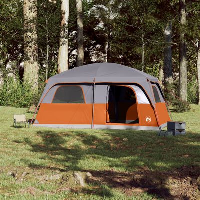 vidaXL Cort de camping pentru 10 persoane, gri/portocaliu, impermeabil