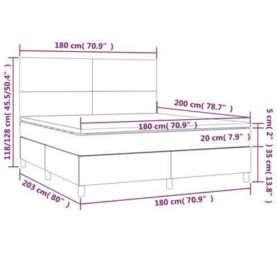 vidaXL Pat box spring cu saltea, alb, 180x200 cm, piele ecologică