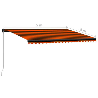 vidaXL Copertină retractabilă manual, portocaliu și maro, 500 x 300 cm