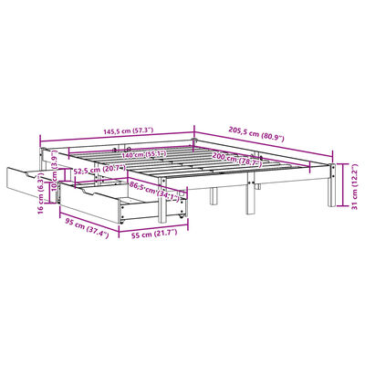 vidaXL Cadru de pat fără saltea, maro ceruit 140x200 cm lemn masiv pin