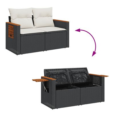 vidaXL Set mobilier de grădină cu perne, 9 piese, negru, poliratan