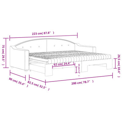 vidaXL Pat de zi cu extensie și saltele, gri închis, 80x200 cm, textil