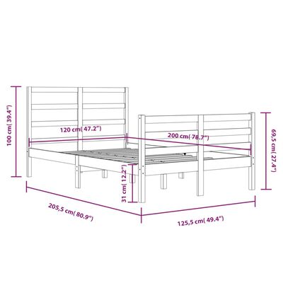 vidaXL Cadru de pat, alb, 120x200 cm, lemn masiv de pin