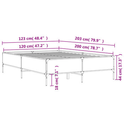 vidaXL Cadru de pat, gri sonoma, 120x200 cm, lemn prelucrat și metal