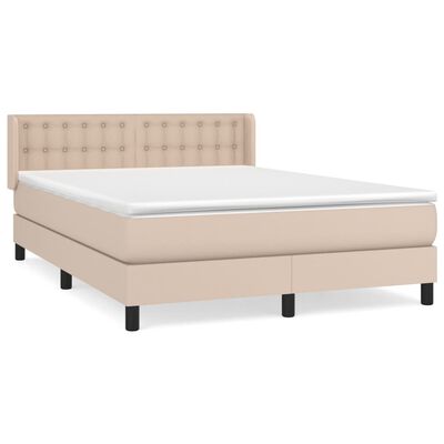 vidaXL Pat box spring cu saltea, cappuccino, 140x200cm piele ecologică