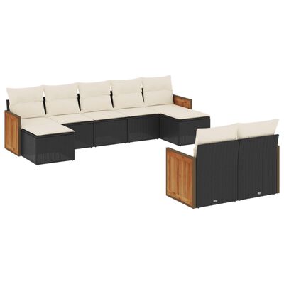 vidaXL Set mobilier de grădină cu perne, 9 piese, negru, poliratan