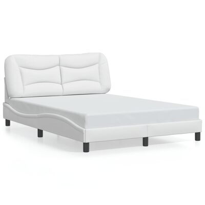 vidaXL Cadru de pat cu lumini LED, alb, 140x190 cm, piele ecologică