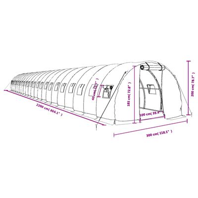 vidaXL Seră cu cadru din oțel, verde, 66 m², 22x3x2 m