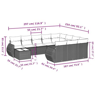 vidaXL Set canapele de grădină cu perne, 11 piese, negru, poliratan