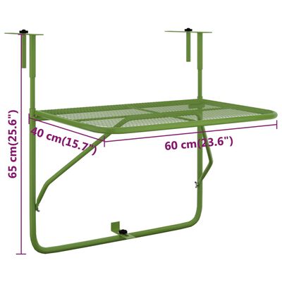 vidaXL Masă de balcon, verde, 60x40 cm, oțel