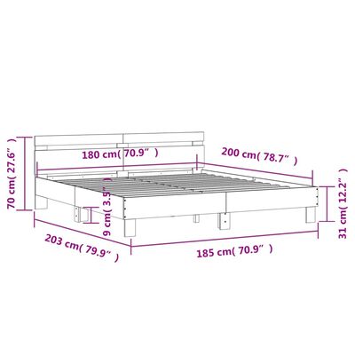 vidaXL Cadru de pat cu tăblie gri sonoma 180x200 cm lemn prelucrat