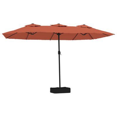 vidaXL Umbrelă de grădină cu două capete/LED, cărămiziu, 449x245 cm