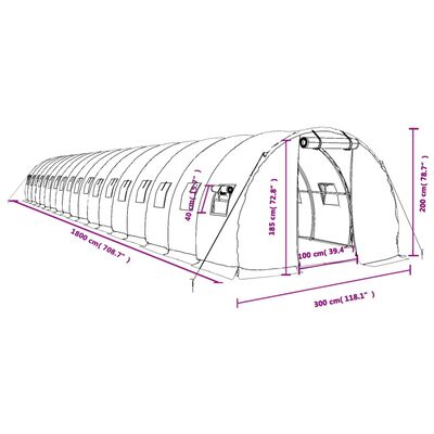 vidaXL Seră cu cadru din oțel, alb, 54 m², 18x3x2 m