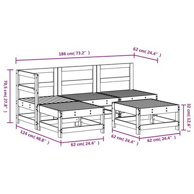 vidaXL Set Set mobilier relaxare grădină 5 piese negru lemn masiv pin