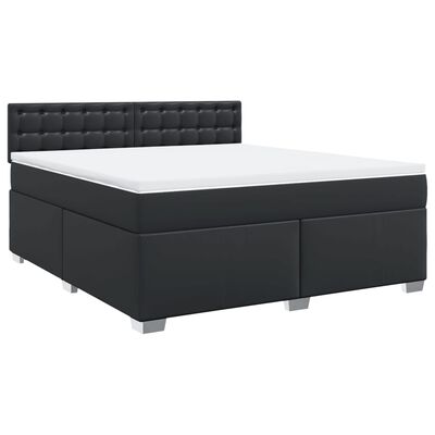 vidaXL Pat box spring cu saltea, negru, 180x200 cm, piele ecologică