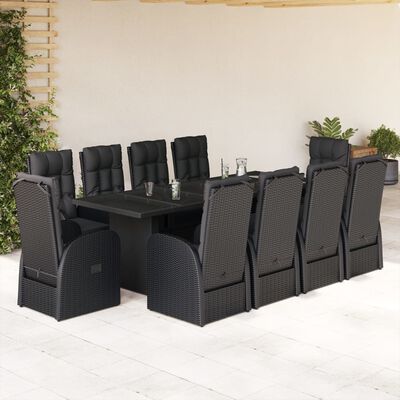 vidaXL Set mobilier de grădină cu perne, 9 piese, negru, poliratan