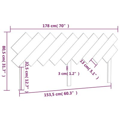 vidaXL Tăblie de pat, gri, 178x3x80,5 cm, lemn masiv de pin