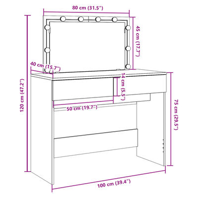 vidaXL Masă de toaletă cu LED, stejar sonoma, 100x40x120 cm