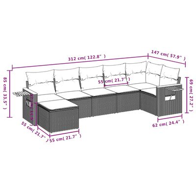 vidaXL Set canapele de grădină cu perne, 7 piese, negru, poliratan