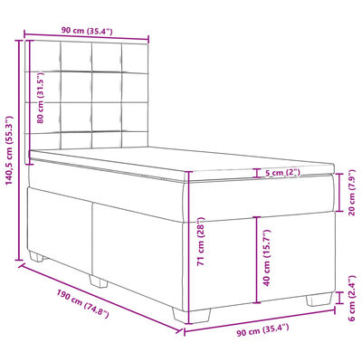 vidaXL Pat box spring cu saltea, gri închis, 90x190 cm, catifea