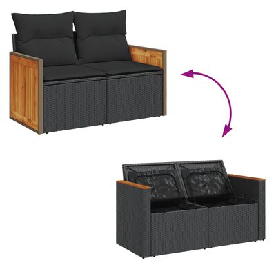 vidaXL Set mobilier de grădină cu perne, 9 piese, negru, poliratan