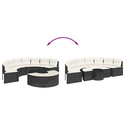 vidaXL Set canapea de grădină, 3 piese, semi-rotunde, negru, poliratan