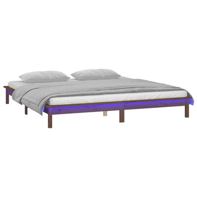 vidaXL Cadru de pat cu LED, maro miere, 140x200 cm, lemn masiv
