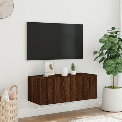 vidaXL Comodă TV de perete cu lumini LED, stejar maro, 80x35x31 cm